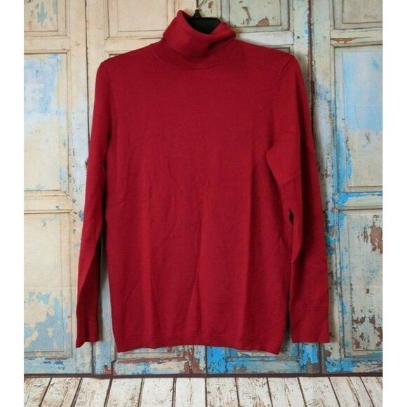 Talbots Womens Small Red Turtle Neck Long Sleeves Button Cuff Pullover Sweater - Picture 1 of 8